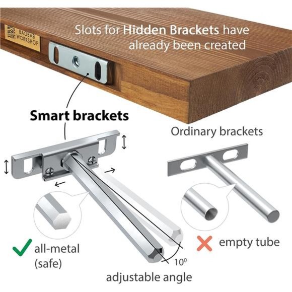 Wood Floating Shelves Set of 2 -Rustic Shelf 24inch -Made in Europe -Wide Wooden - Picture 3 of 6